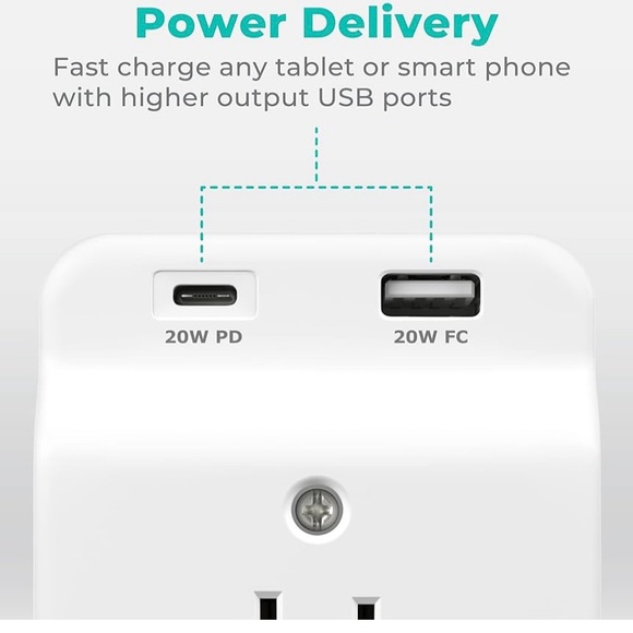 USB-C PD Surge Protector 3-Outlet Wall Tap - Picture 5 of 8